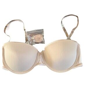 Ellen Tracy Beige Strapless Convertible Push-Up Underwire Padded Bra Size 36C